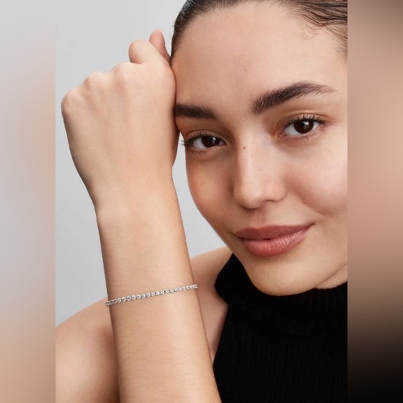 New- Pandora Sterling Silver Sparkling Tennis Bracelet - Picture 2 of 9